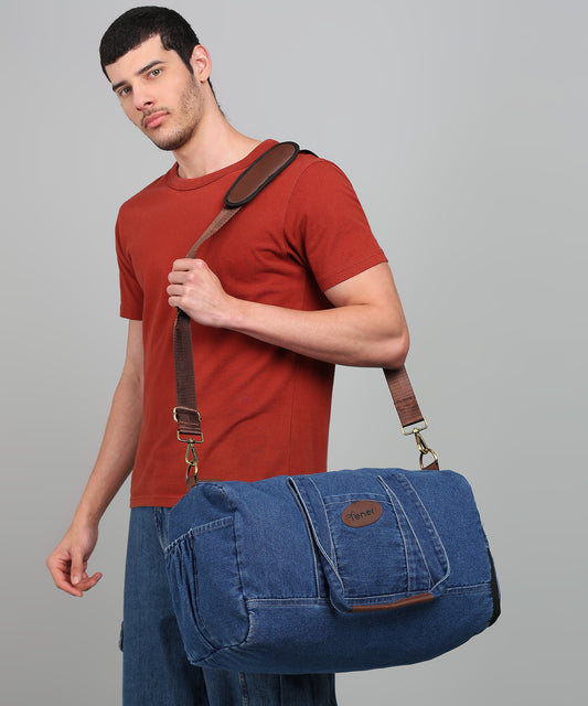 Tener Denim Blue Duffel Bag – Unisex Travel Essential with Spacious Interior & Premium Finish