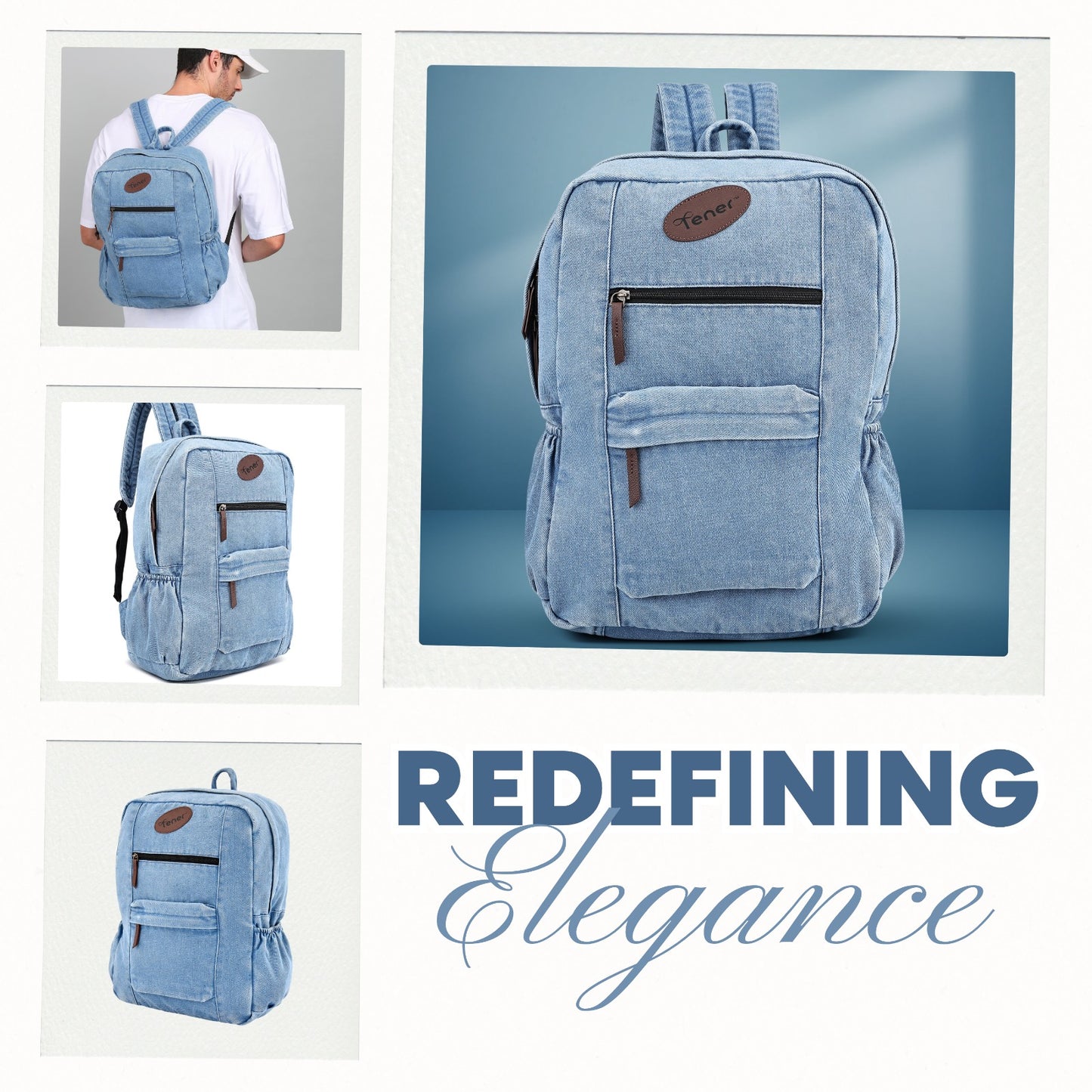 Tener Pack of 2 Washed Blue Laptop Backpacks – Unisex, Stylish & Spacious Duo