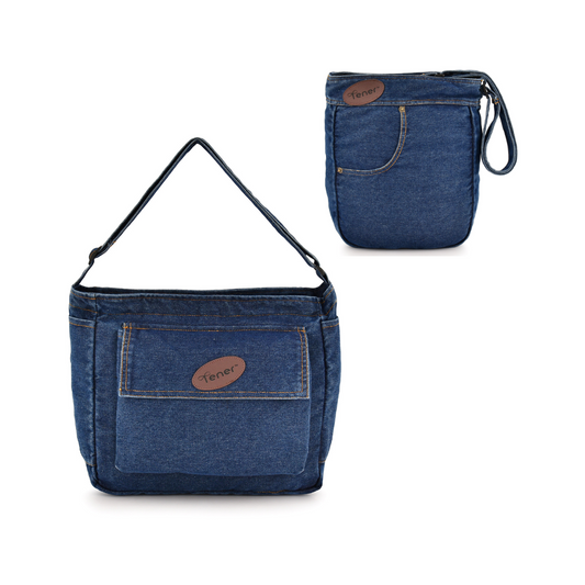 Denim Originals Crossbody Set – Contrast Sling & Tote