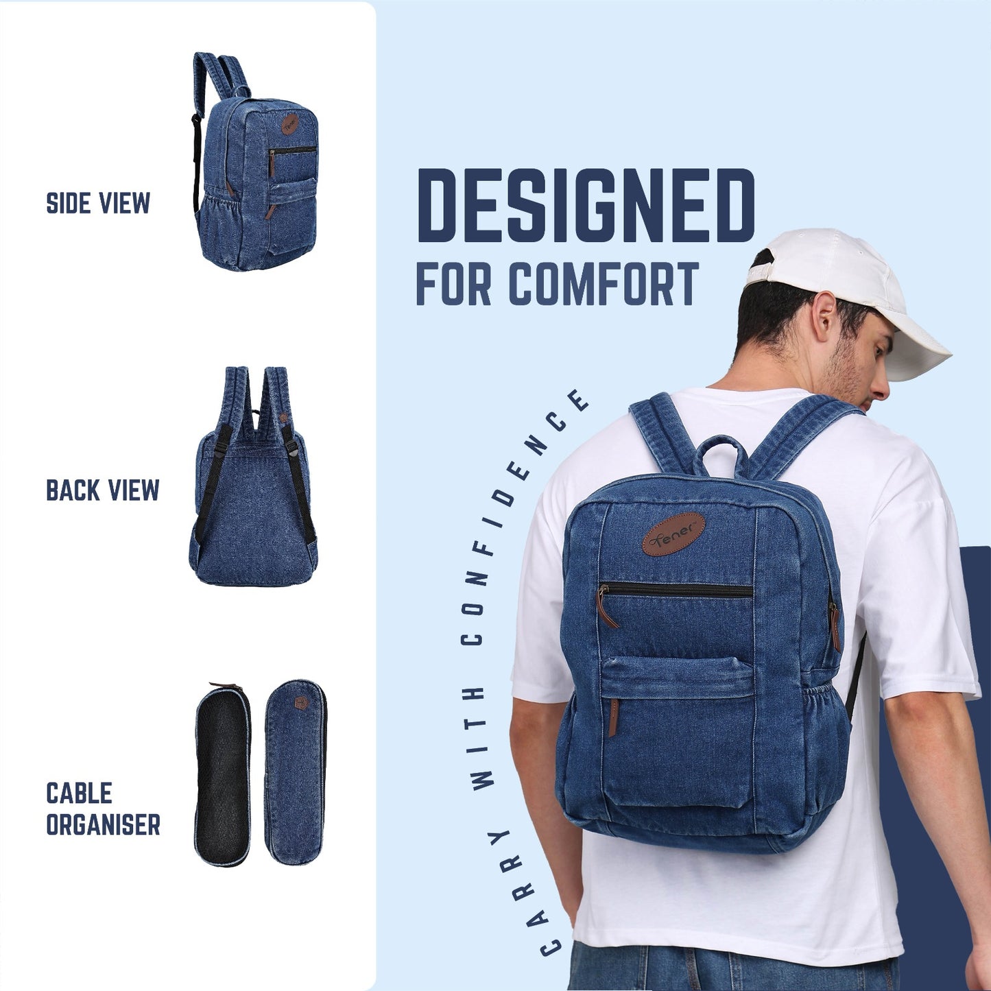 Tener Travel Combo – Denim Blue Laptop Backpack + Washed Blue Duffel Bag – Smart Carry Pair