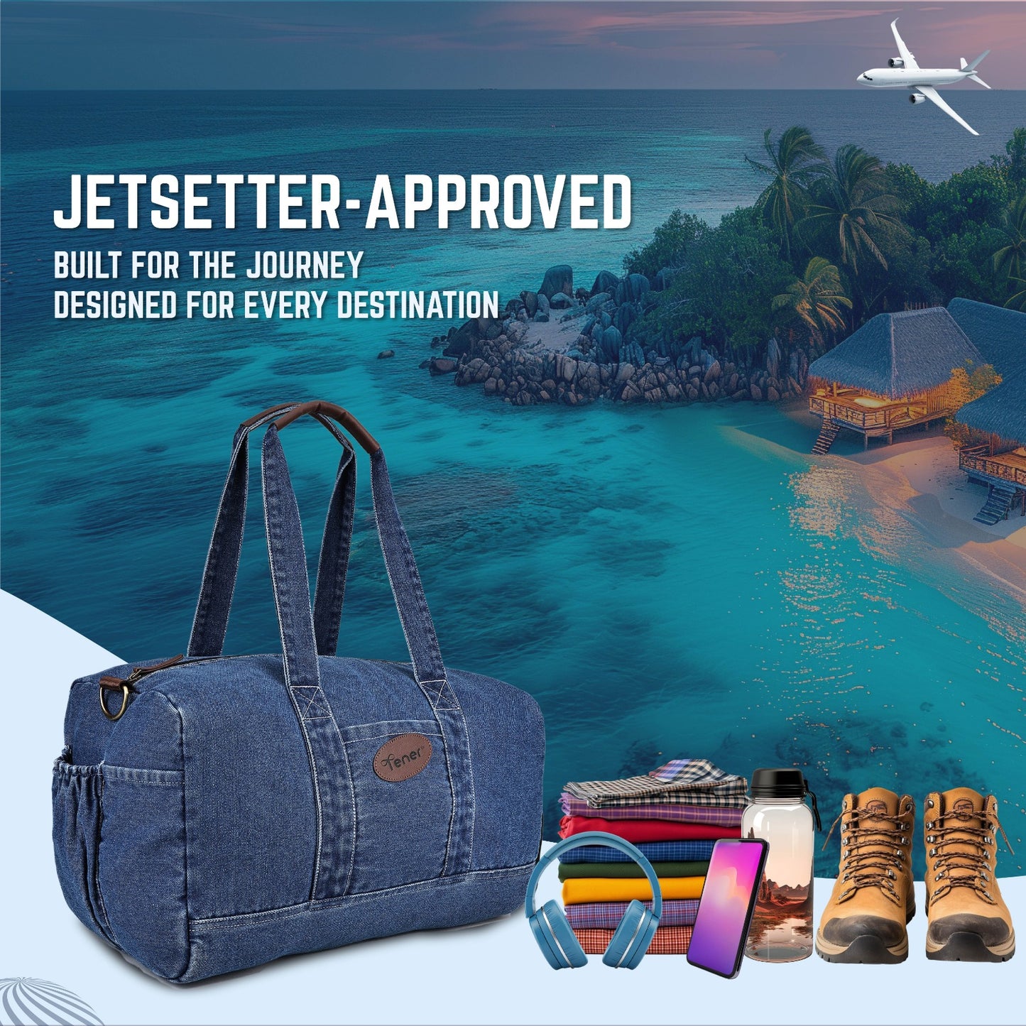Tener Denim Blue Duffel Bag – Unisex Travel Essential with Spacious Interior & Premium Finish