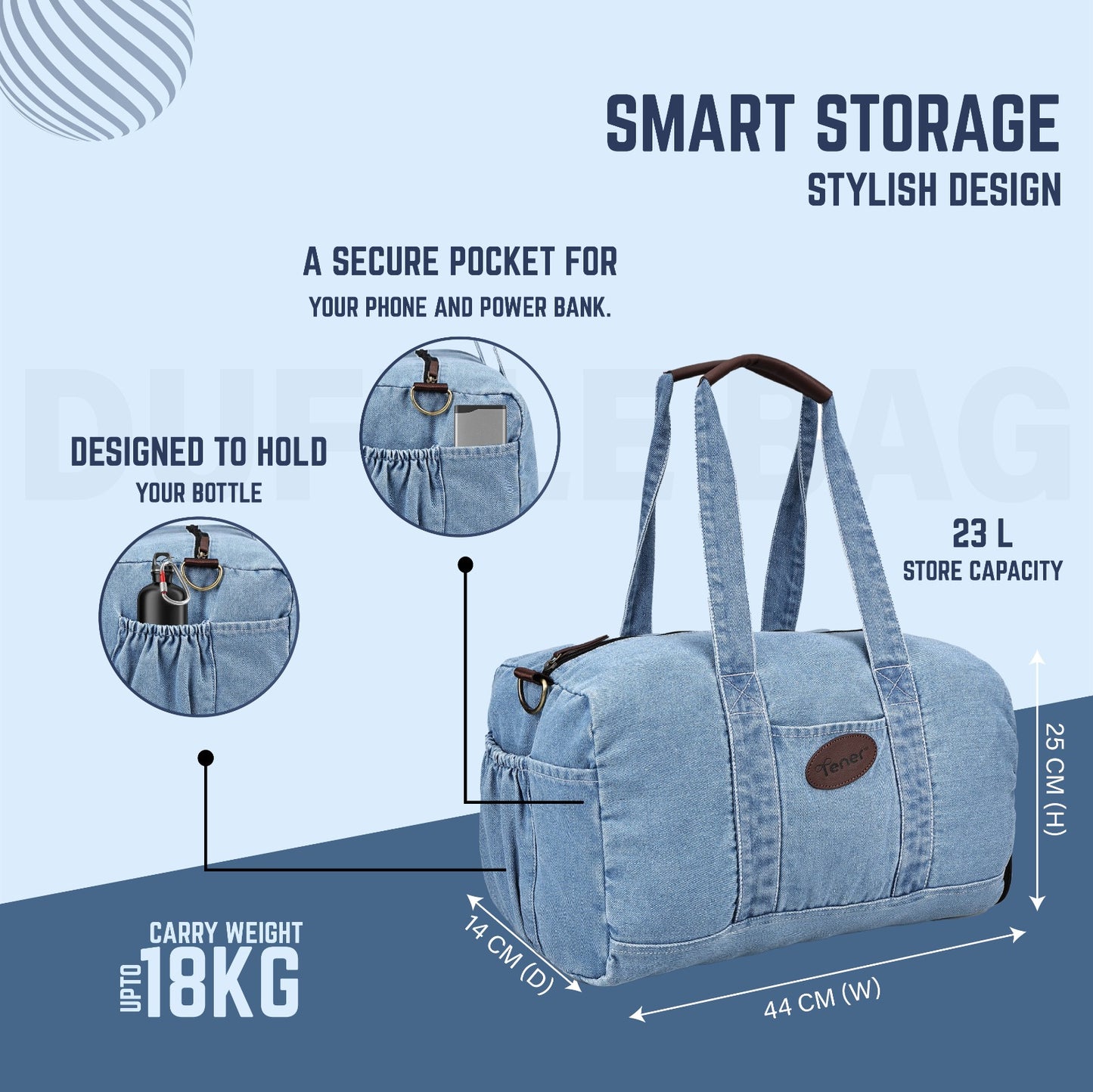 Tener 28L Denim Duffel – Washed Blue