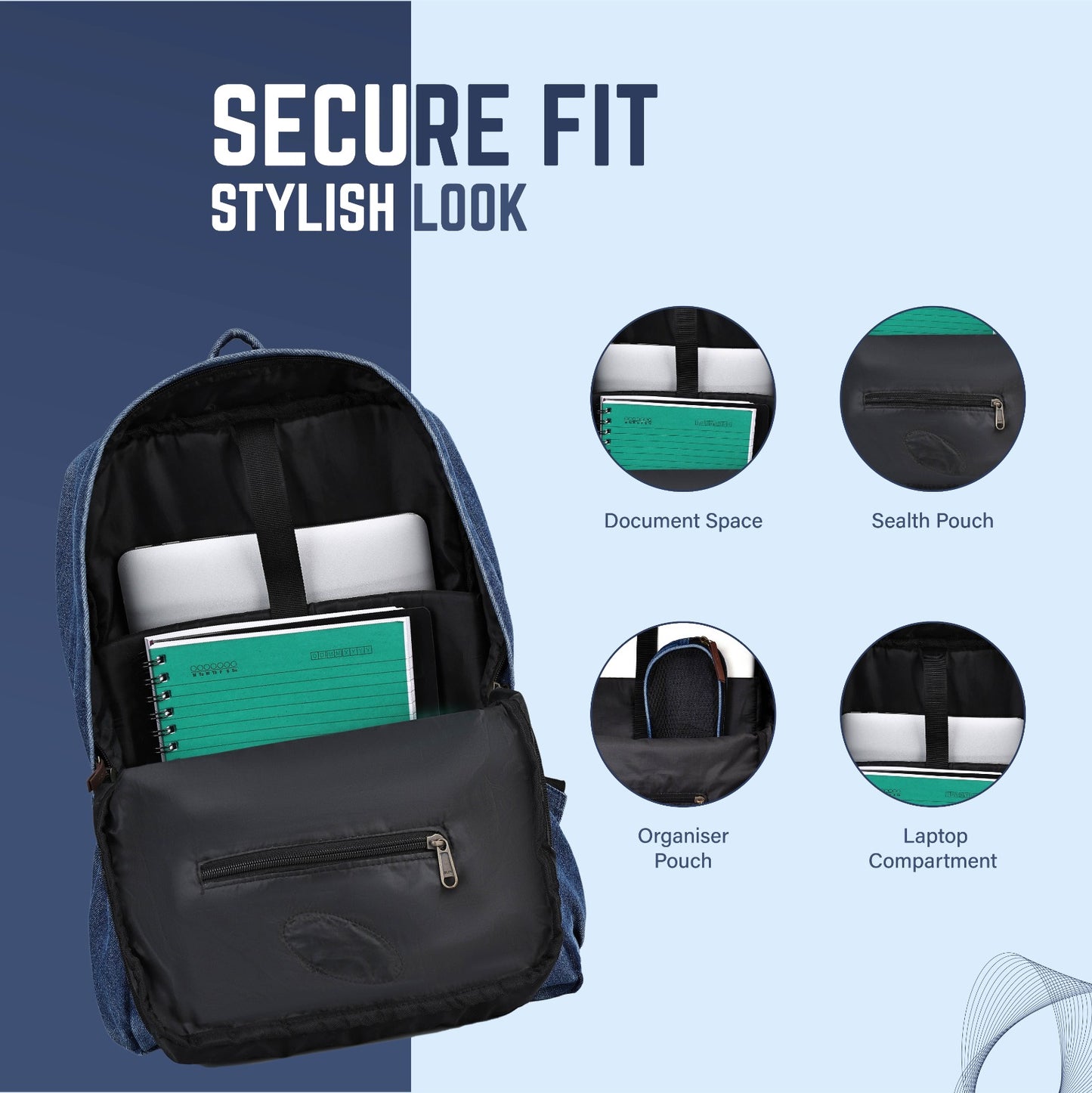 Tener Pack of 2 Denim Blue Laptop Backpacks – Durable, Travel-Ready Combo for Men & Women