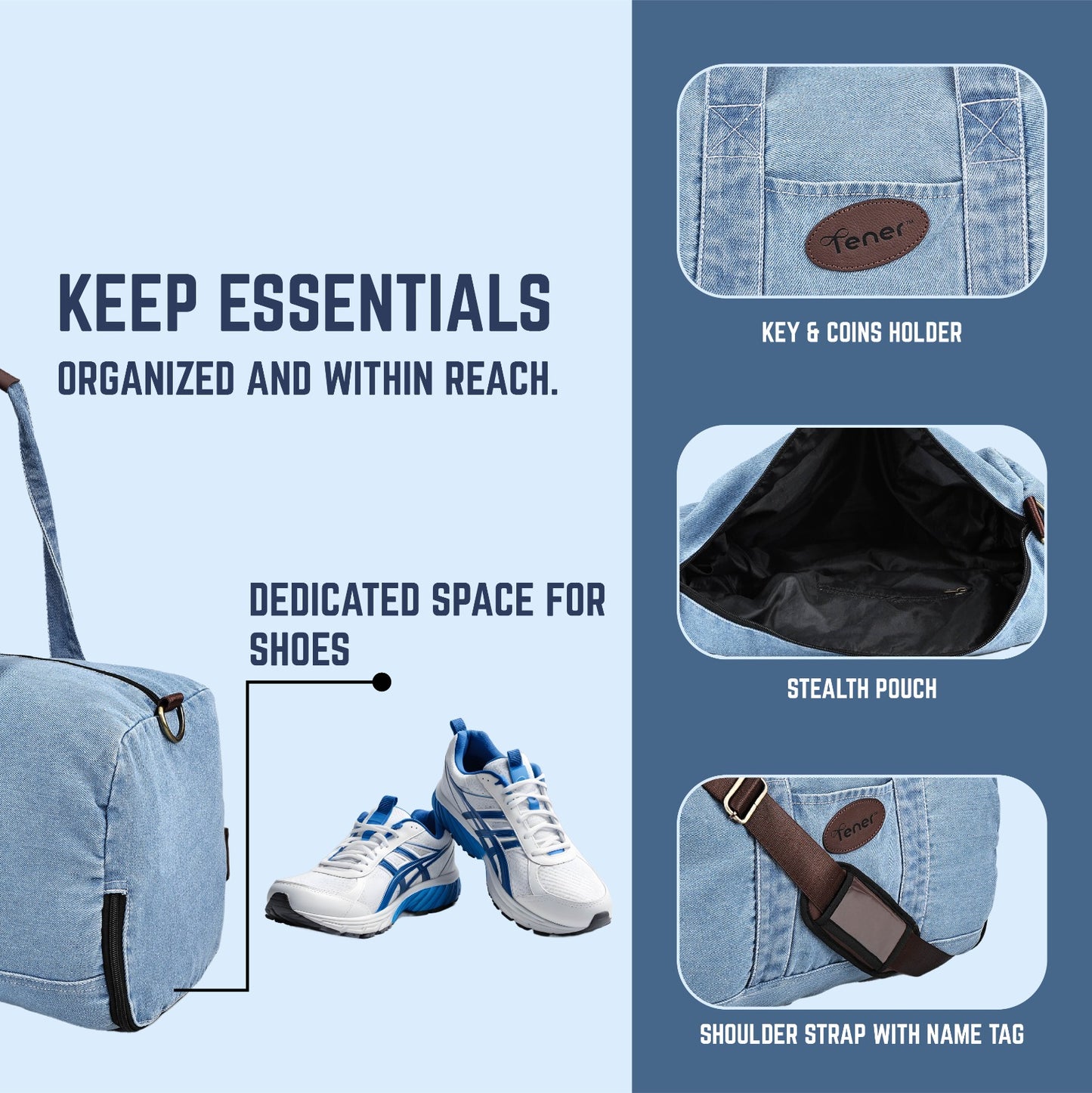 Tener Travel Combo – Denim Blue Laptop Backpack + Washed Blue Duffel Bag – Smart Carry Pair