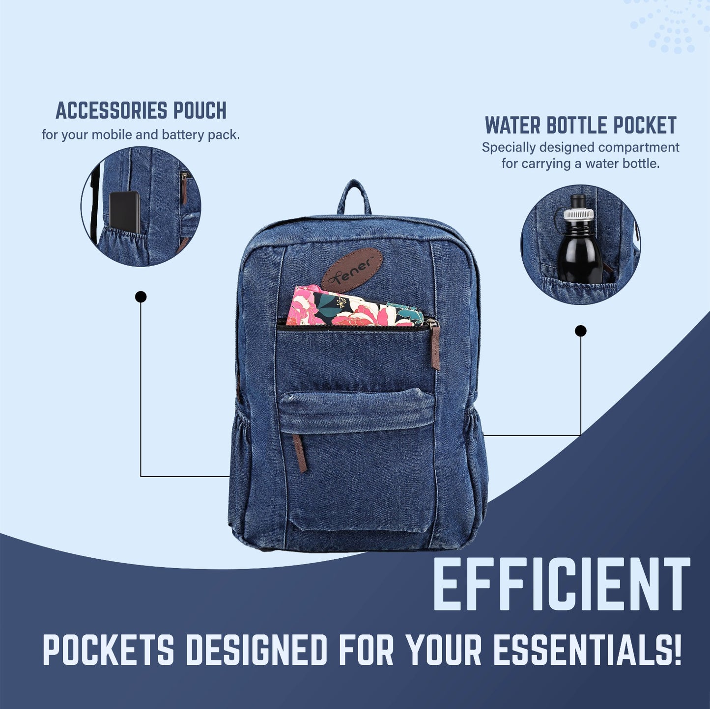 Tener Travel Combo – Denim Blue Laptop Backpack + Washed Blue Duffel Bag – Smart Carry Pair