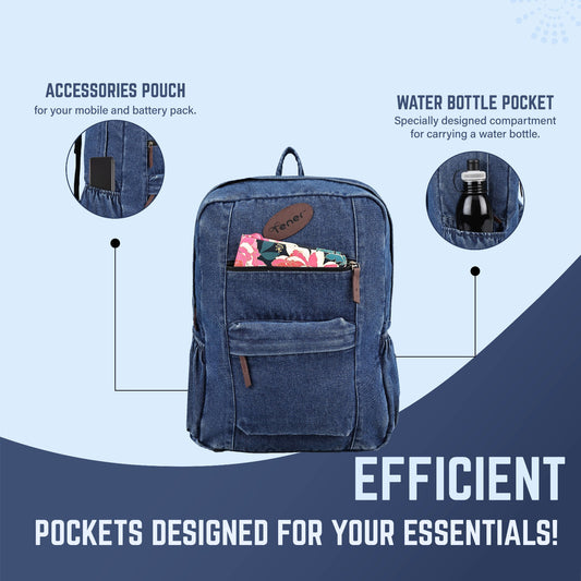 Tener Pack of 2 Denim Blue Laptop Backpacks – Durable, Travel-Ready Combo for Men & Women