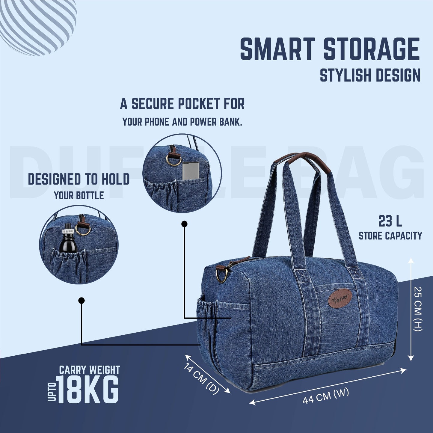 Tener Travel Combo – Denim Blue Laptop Backpack + Washed Blue Duffel Bag – Smart Carry Pair